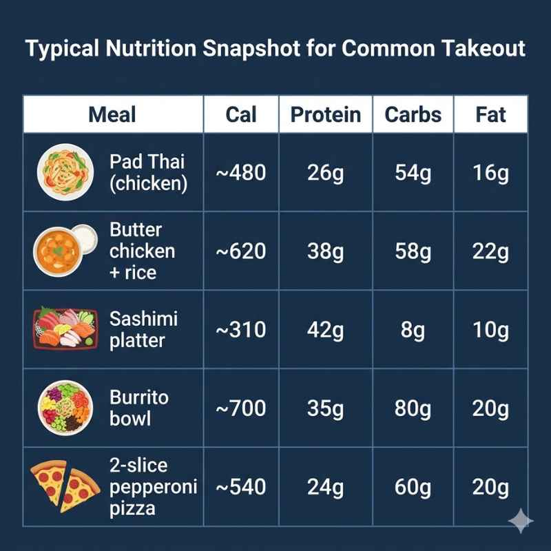 Typical Nutrition Snapshot for Common Takeout