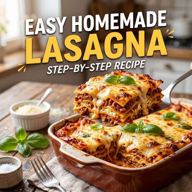 Classic beef lasagna with melted cheese in a baking dish